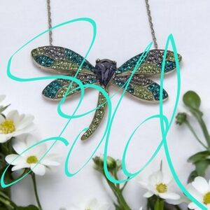 Vintage Swarovski Dragonfly 14k Wh. Gold On 925 Sterling Silver Pendant W/ Chain
